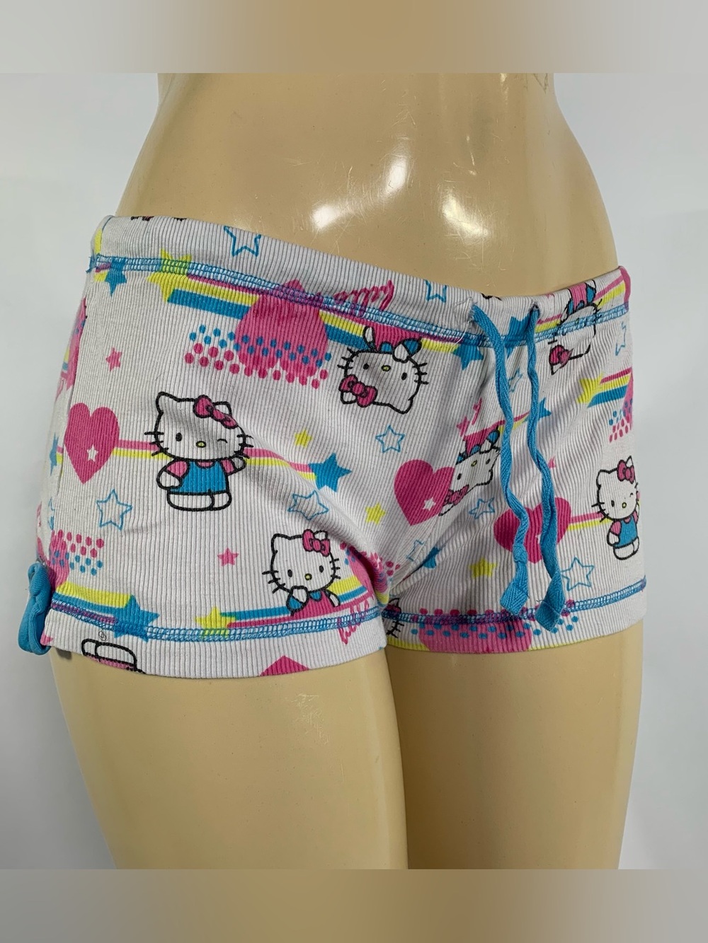 Hello Kitty Sanrio 2009 Ribbed Sleep Shorts Rainbow Heart Kawaii Lounge M - Picture 4 of 12